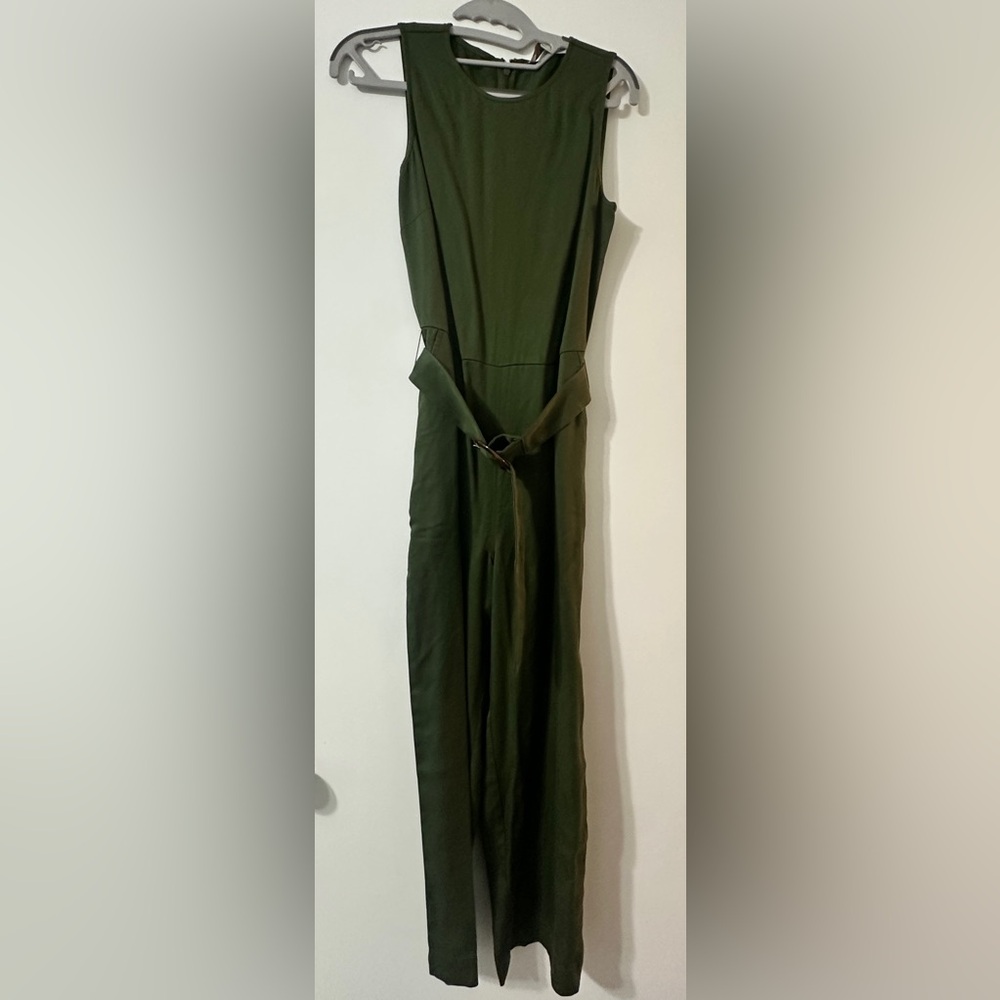 LOFT Olive Green Sleeveless Belted Jumpsuit